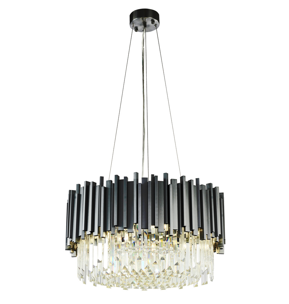 8-Light Black Stainless Steel Chandelier With Clear Crystals